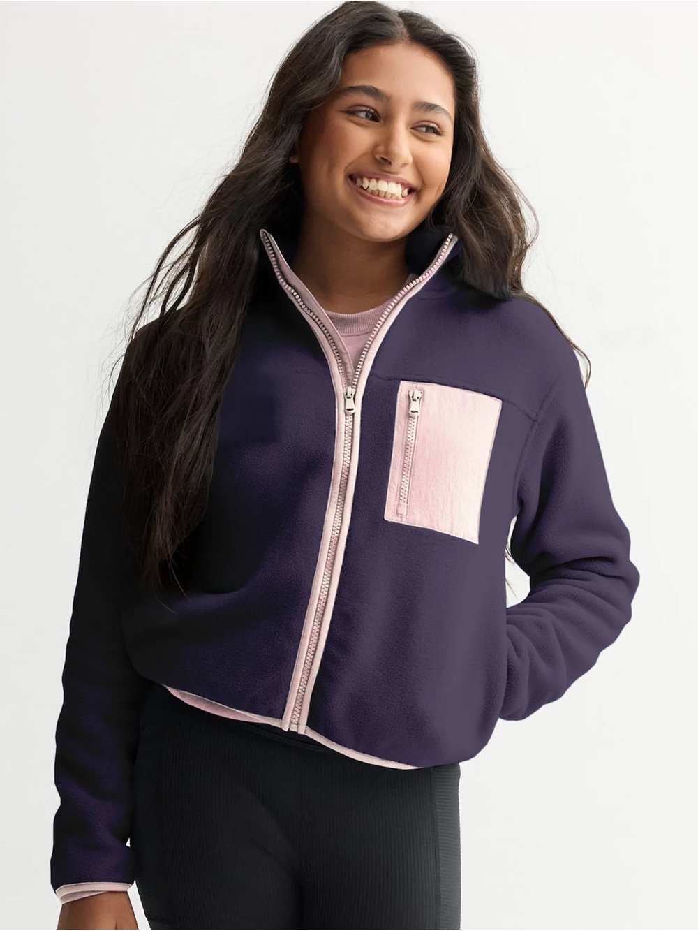 Tek Gear - Purple MicroFleece Zip Jacket with Pink Pocket - M(8)